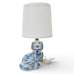Blue Ceramic Reproduction Staffordshire Dog Figurine Mini Table Lamp NEW